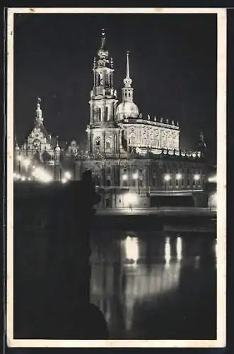 AK Dresden, Kath. Propstei, ehemalige Hof-Kirche bei Nacht