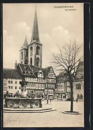 AK Halberstadt, Holzmarkt mit Geschäften