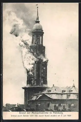 AK Hamburg-Neustadt, Brand der Michaeliskirche am 3. Juli 1906