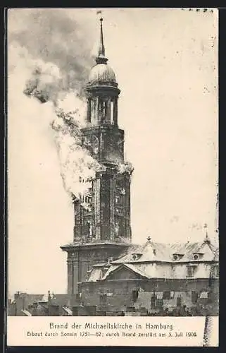 AK Hamburg-Neustadt, Michaeliskirche in Flammen, 3. Juli 1906