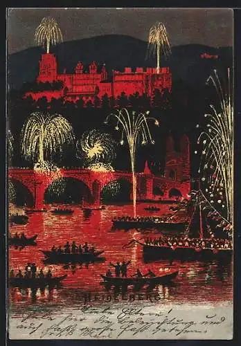 AK Heidelberg, Schloss mit Feuerwerk
