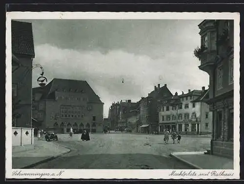 AK Schwenningen a. N., Marktplatz mit Rathaus