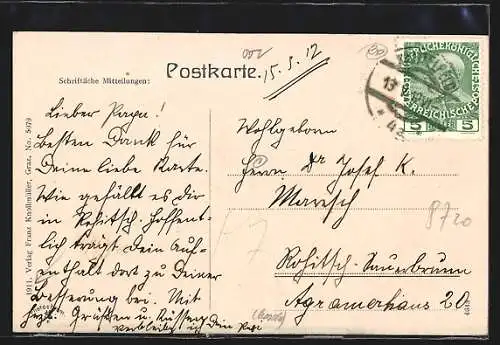 AK Knittelfeld /Steiermark, Uferpartie mit Kirche