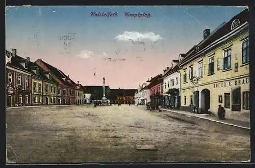 AK Knittelfeld, Hauptplatz mit Hotel und Denkmal