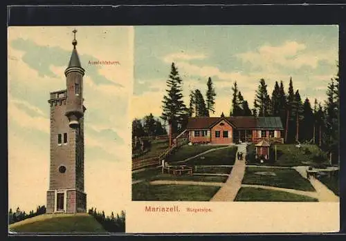AK Mariazell, Gasthof Bürgeralpe, Aussichtsturm