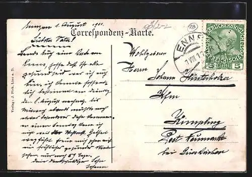 AK Enns /O.-Ö., Stadtplatz mit Stadtturm