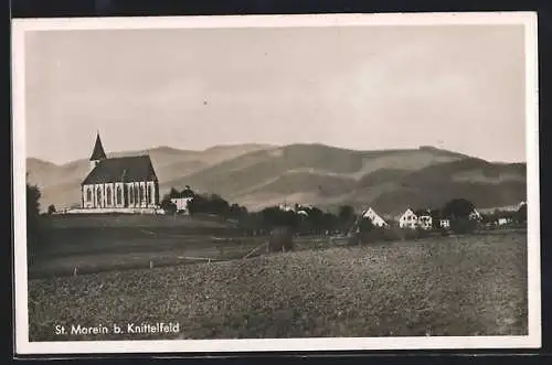 AK St. Marein b. Knittelfeld, Ortsansicht mit Kirche und Bergpanorama