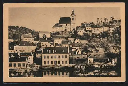 AK Steinbach a. d. Steyr, Ortsansicht mit Kirche