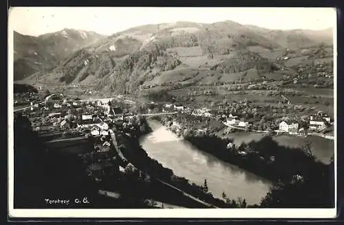 AK Ternberg, Ortsansicht mit Fluss aus der Vogelschau