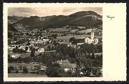 AK Weyer a. d. Enns, Ortsansicht mit Kirche und Blick in die Berge