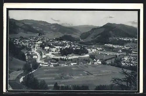 AK Judenburg, Ortsansicht mit neuer Murbrücke und Bundesstrasse