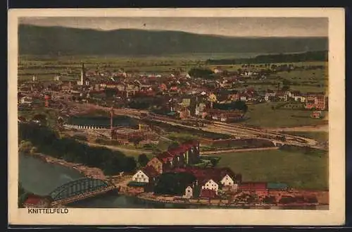 AK Knittelfeld, Ortsansicht mit Flussbrücke und Bahntrassen
