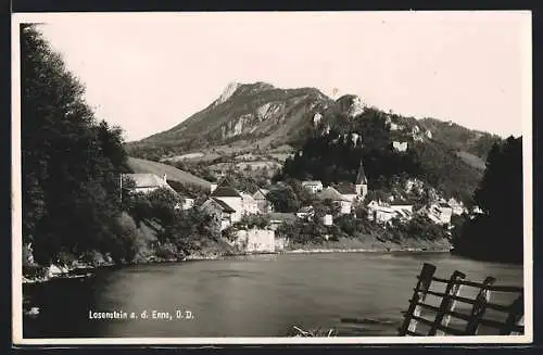 AK Losenstein a. d. Enns, Ortsansicht mit Flusspartie, Kirche