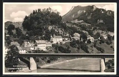 AK Losenstein a.d. Enns, Ortsansicht mit Brücke