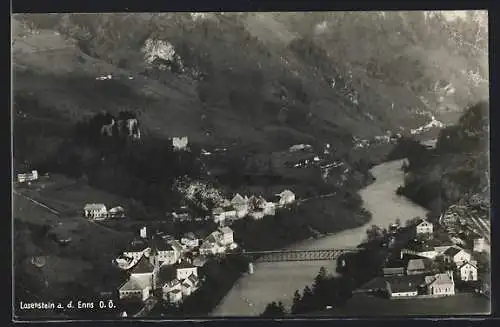 AK Losenstein a. d. Enns, Ortsansicht am Fluss aus der Vogelschau