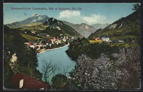 AK Losenstein /Ob.-Oe., Blick entlang des Flusses auf die Ortschaft