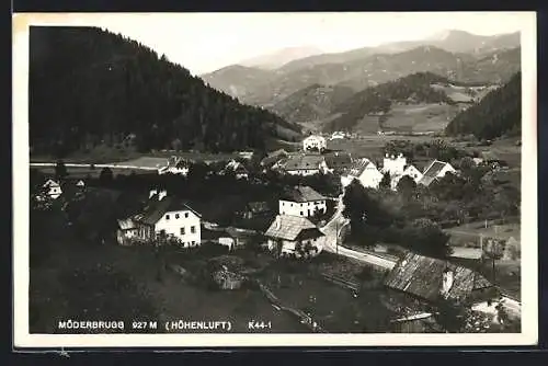 AK Möderbrugg, Ortsansicht im Tal gegen die Berge