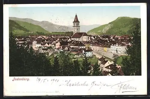 AK Judenburg, Ortsansicht mit zentraler Kirche