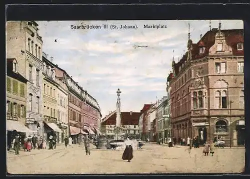 AK Saarbrücken-St. Johann, Marktplatz mit Brunnen