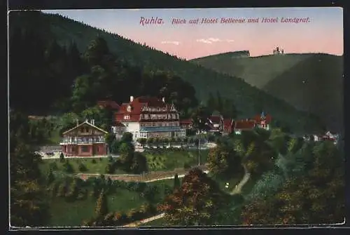 AK Ruhla in Thür., Blick auf Hotel Bellevue und Hotel Landgraf