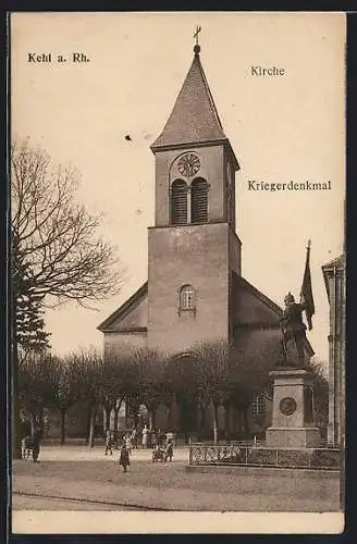 AK Kehl a. Rh., Kirche und Kriegerdenkmal