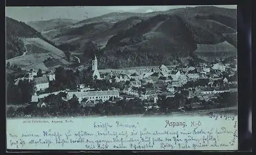 Mondschein-AK Aspang /N.-Ö., Teilansicht mit Kirche