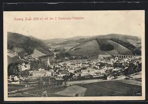 AK Aspang /N.-Ö., Teilansicht mit den 3 Staatsbahn-Viadukten