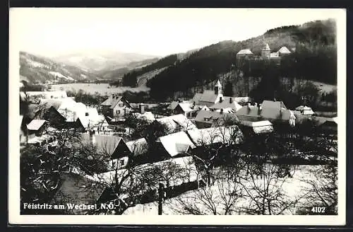 AK Feistritz am Wechsel, Teilansicht mit Kirche im Schnee