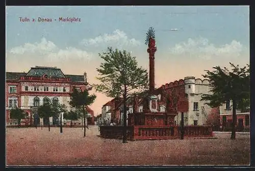 AK Tulln a. Donau, Marktplatz mit Mariensäule