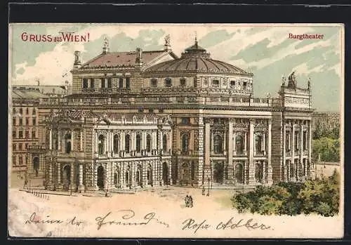 Lithographie Wien, Burgtheater, Blick zum Burgtheater