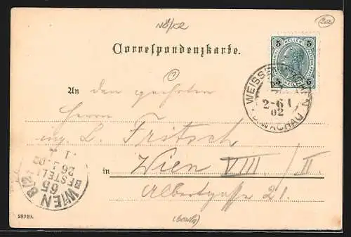 Lithographie Dürnstein a. d. Donau, Ortspartie mit Tor