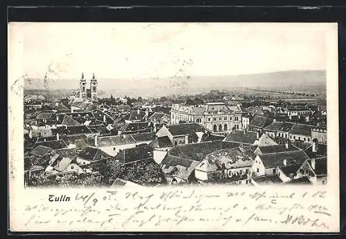 AK Tulln, Ortsansicht mit Kirche aus der Vogelschau