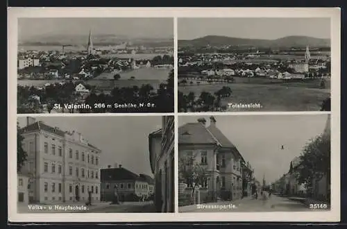 AK St. Valentin, Ortsansicht, Volks- u. Hauptschule, Strassenpartie