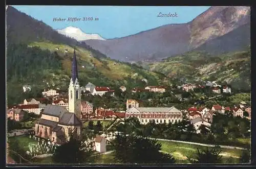 AK Landeck, Teilansicht mit Kirche und Hohem Riffler