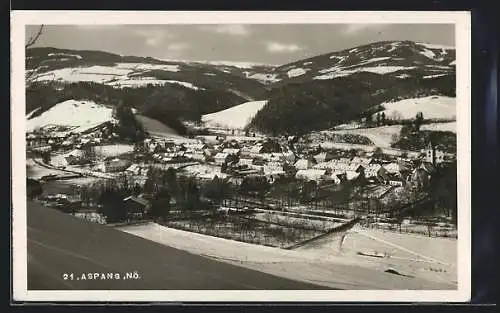 AK Aspang /N.-Ö., Teilansicht mit Kirche im Schnee