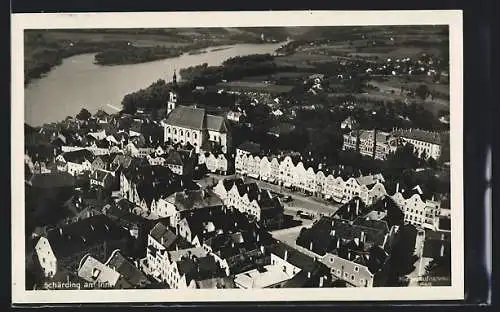 AK Schärding am Inn, Teilansicht mit Kirche