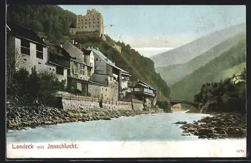 AK Landeck, Ortsansicht mit Innschlucht