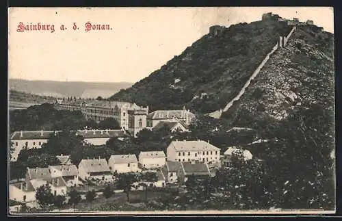 AK Hainburg a. d. Donau, Schlossberg mit k. k. Pionier-Cadettenschule