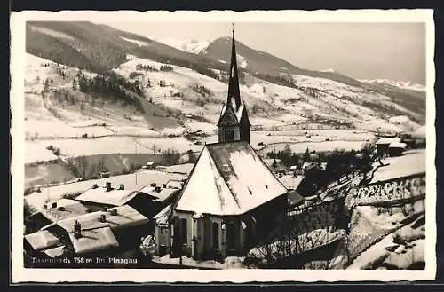 AK Taxenbach im Pinzgau, Ortspartie mit Kirche im Schnee