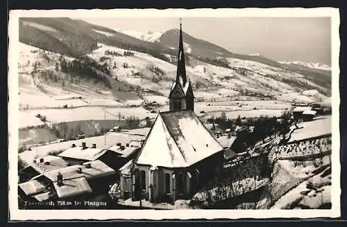 AK Taxenbach im Pinzgau, Ortspartie mit Kirche im Schnee