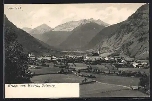 AK Rauris, Panorama mit Kirche und Sonnblick