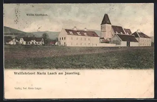 AK Maria Laach /Jauerling, Panorama mit Gasthaus Weiss und Kirche