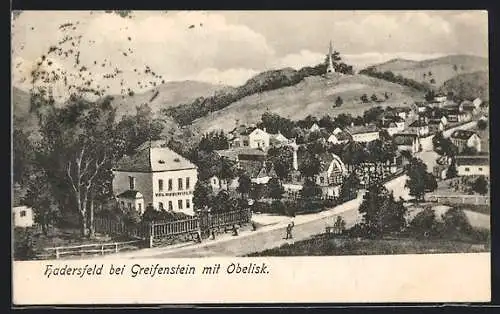 AK Hadersfeld b. Greifenstein, Ortsansicht mit Volksschule und Obelisk