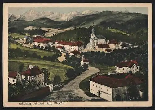 AK Adlwang bei Bad Hall, Ortsansicht mit Kirche gegen die Berge