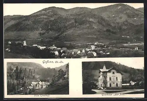 AK Gaflenz, Villa Thalhof, Gasthaus zur Post, Ortsansicht aus der Vogelschau