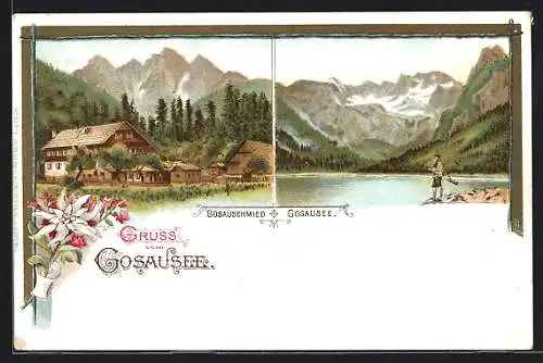 Lithographie Gosau, Gasthaus Gosauschmied, Gosausee