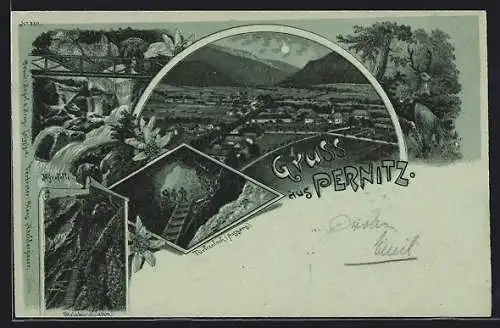 Mondschein-Lithographie Pernitz, Ausgang Türkenloch, Myrafälle, Steinwandklamm