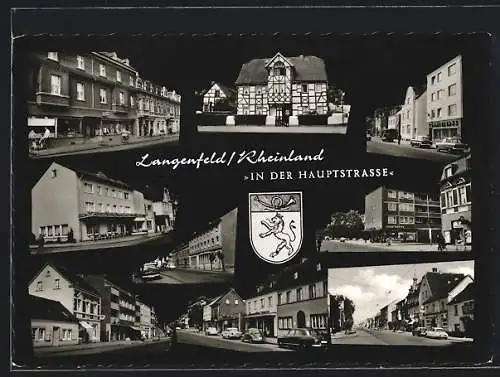 AK Langenfeld /Rheinland, Ortspartie in der Hauptstrasse, Wappen