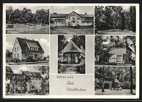 AK Bad Waldliesborn, Ehrenmal, Badehaus, Golfplatz, Hotel-Pension Knepper, St. Annahaus Erholungsheim, Pension Pöhling