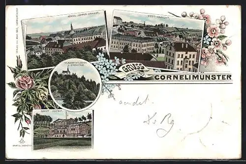 Lithographie Cornelimünster, West-Ansicht, Kneipp-Anstalt